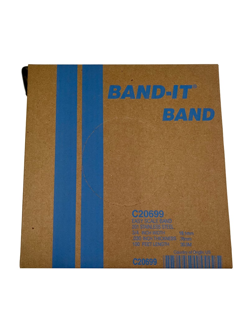 BAND-IT شريط BAND-IT C20699 من الفولاذ المقاوم للصدأ 201 بتشطيب لامع، عرض 3/4" وسماكة 0.030"، لفة بطول 100 قدم - Image 1